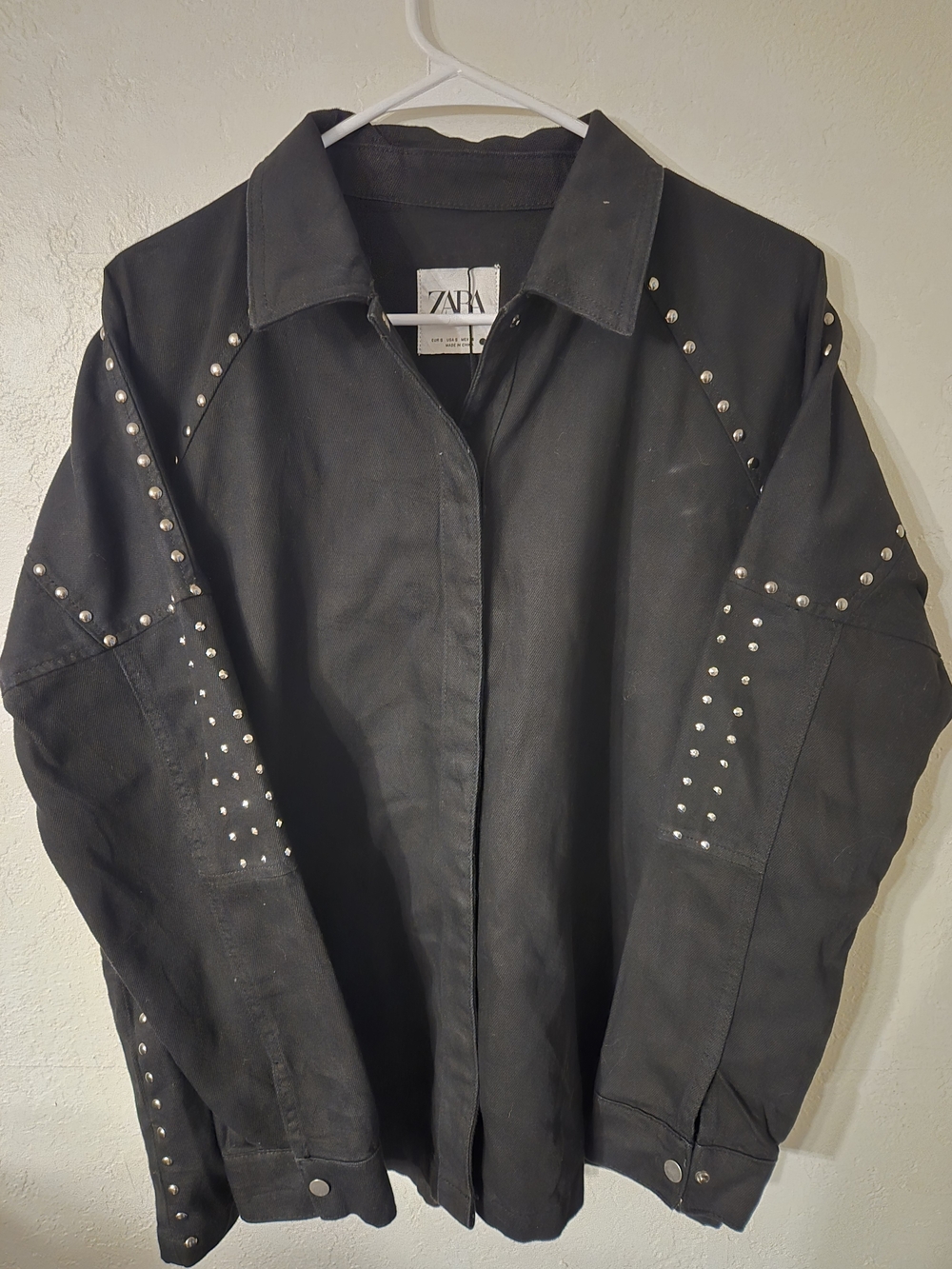 Zara Men’s Black Studded Button-Up Shirt Jacket Size Small